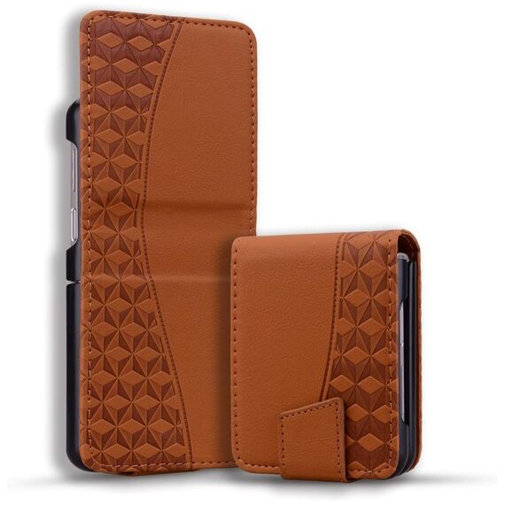Per Samsung Galaxy Z Flip6 Custodia in pelle con fibbia a diamante e cordino (marrone)