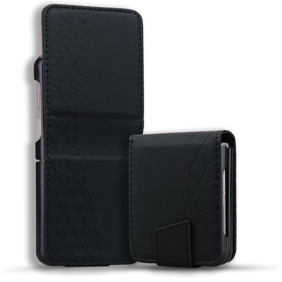 Per Samsung Galaxy Z Flip6 Custodia in pelle con fibbia a diamante e cordino (nero)