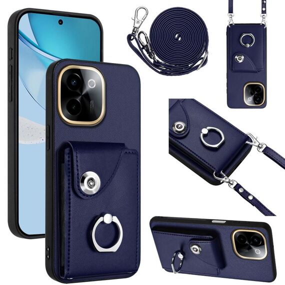 Per vivo Y200 Organ Card Bag Ring Holder Custodia per telefono con cordino lungo (blu)