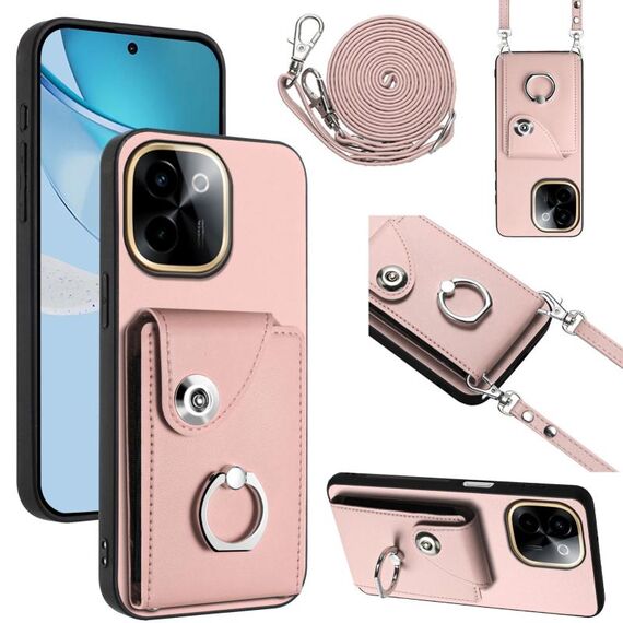 Per vivo Y200 Organ Card Bag Ring Holder Custodia per telefono con cordino lungo (rosa)