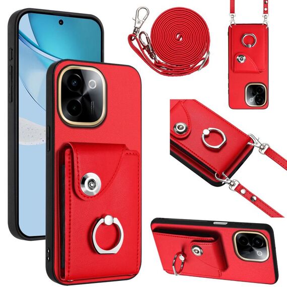 Per vivo Y200 Organ Card Bag Ring Holder Custodia per telefono con cordino lungo (rosso)