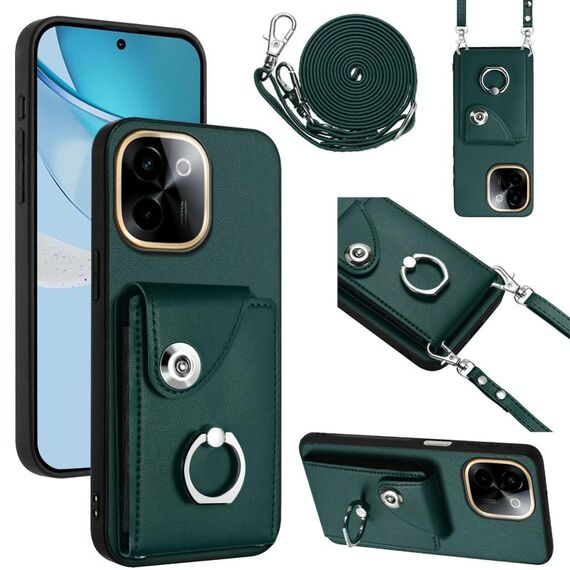 Per vivo Y200 Organ Card Bag Ring Holder Custodia per telefono con cordino lungo (verde)