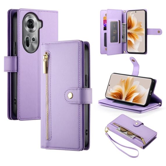 Per OPPO Reno11 Global Nine Card-slot Zipper Wallet Bag Custodia in pelle per telefono (viola)