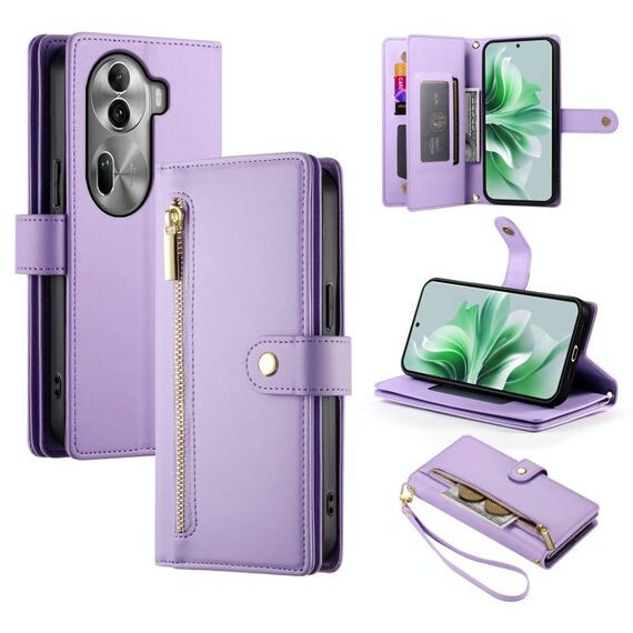 Per OPPO Reno11 Pro Global Nine Card-slot Zipper Wallet Bag Custodia in pelle per telefono (viola)