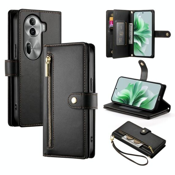 Per OPPO Reno11 Pro Global Nine Card-slot Zipper Wallet Bag Custodia in pelle per telefono (nero)