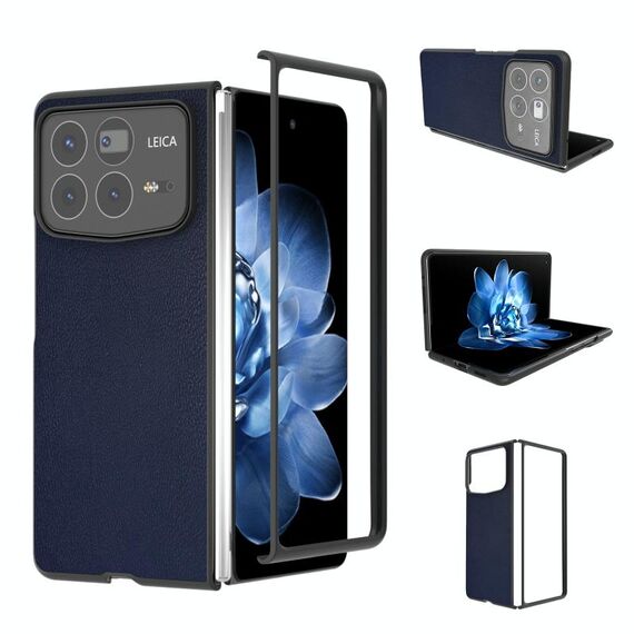 Per Xiaomi Mix Fold 4 Custodia per telefono in pelle PU con telaio nero a copertura totale (blu scuro)