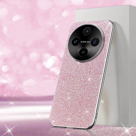 Per vivo X100s Custodia per telefono con polvere glitterata elettrolitica (rosa)