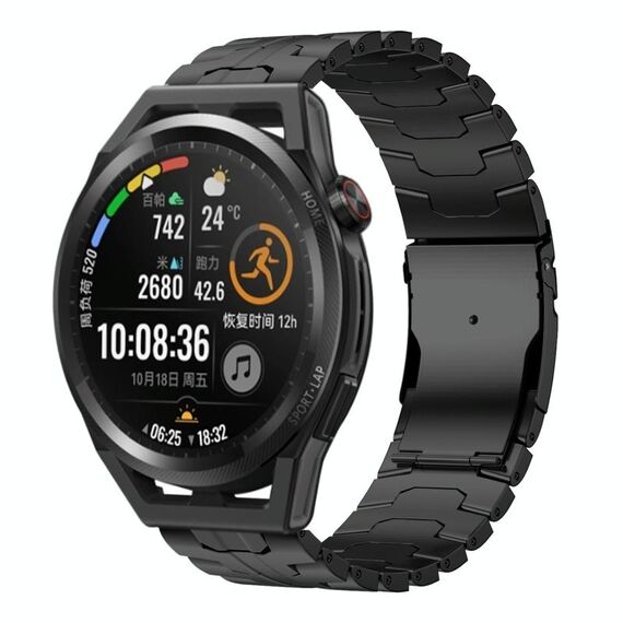 Per Huawei Watch GT Runner 22mm Double Lock Buckle Turtle Titanium Steel Watch Band (Nero)