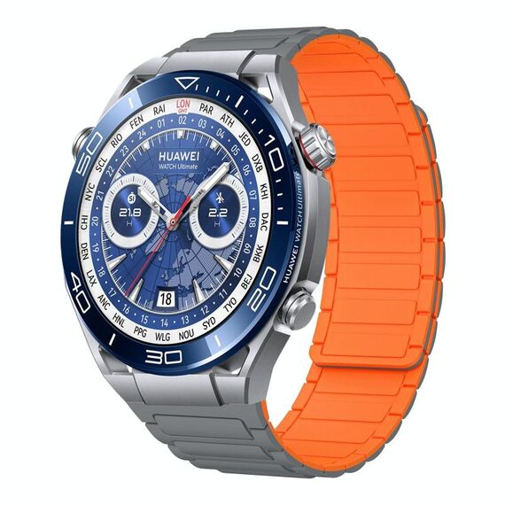 For Huawei Watch Ultimate 22mm I-shaped Magnetic Silicone Watch Band(Gray+Orange)