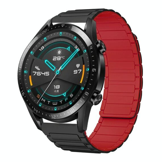 For Huawei Watch GT2 46mm 22mm I-shaped Magnetic Silicone Watch Band(Black+Red)