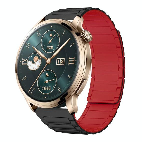 For Honor Watch 4 Pro 22mm I-shaped Magnetic Silicone Watch Band(Black+Red)
