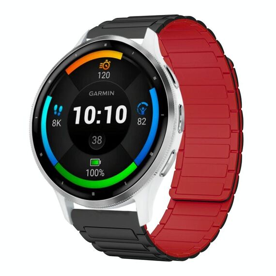 For Garmin Venu 3 22mm I-shaped Magnetic Silicone Watch Band(Black+Red)