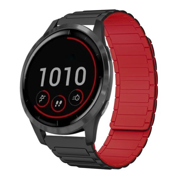 For Garmin Vivoactive 4 22mm I-shaped Magnetic Silicone Watch Band(Black+Red)