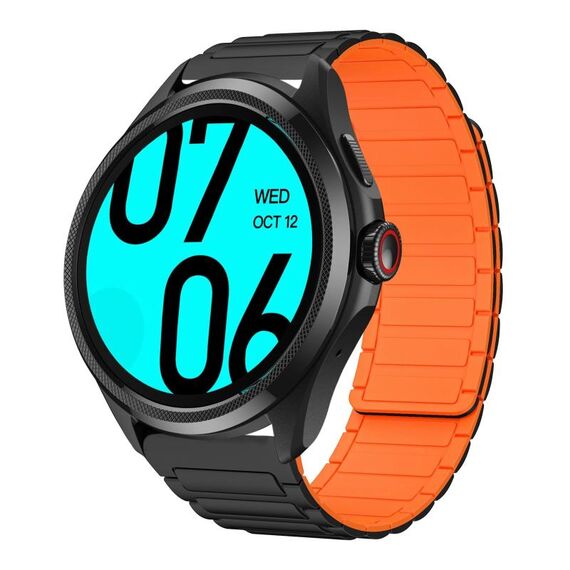 For Ticwatch Pro 22mm I-shaped Magnetic Silicone Watch Band(Black+Orange)