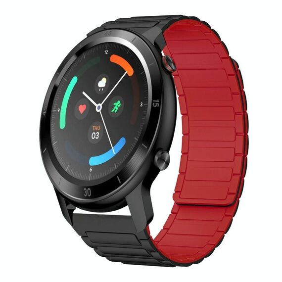 For Ticwatch GTX 22mm I-shaped Magnetic Silicone Watch Band(Black+Red)
