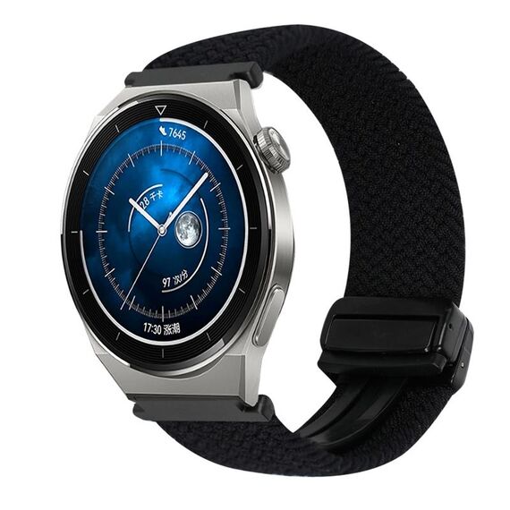 For Huawei Watch GT3 Pro 46mm 22mm Magnetic Buckle Braided Watch Band(Metallic Black)