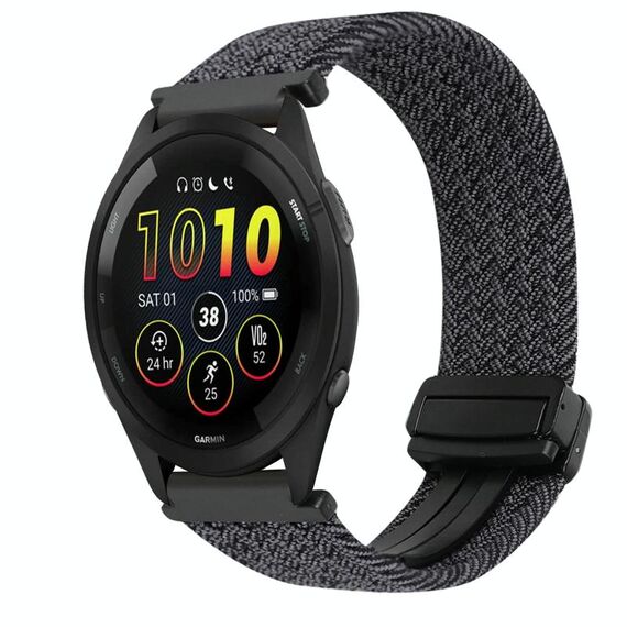 For Garmin Forerunner 265 22mm Magnetic Buckle Braided Watch Band(Metallic Black)