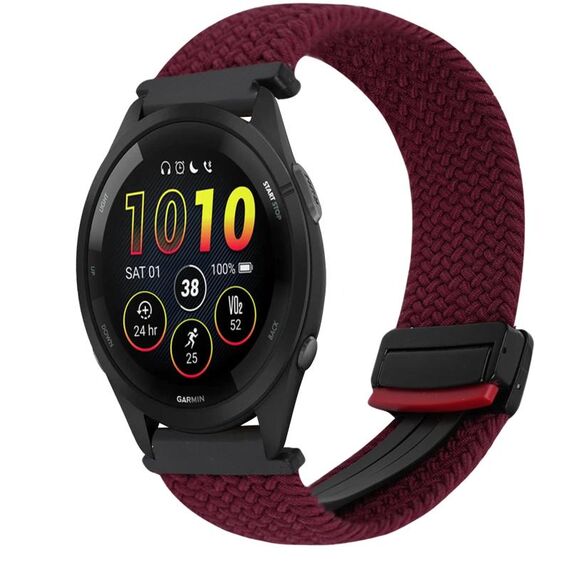 For Garmin Forerunner 265 Music 22mm Magnetic Buckle Braided Watch Band(Wine Red)