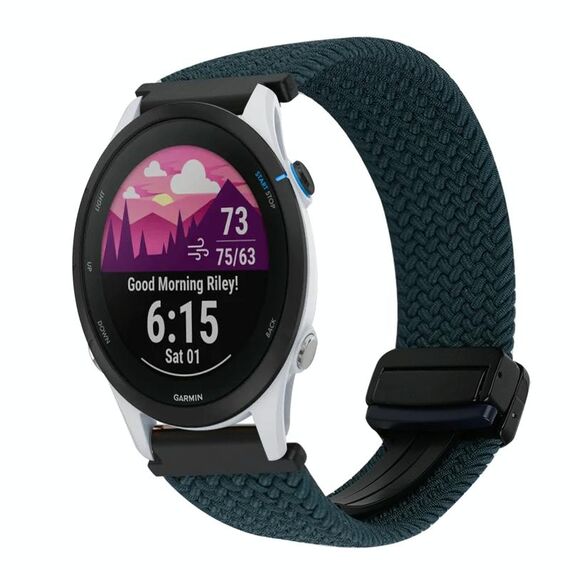 For Garmin Forerunner 255 22mm Magnetic Buckle Braided Watch Band(Forest Green)
