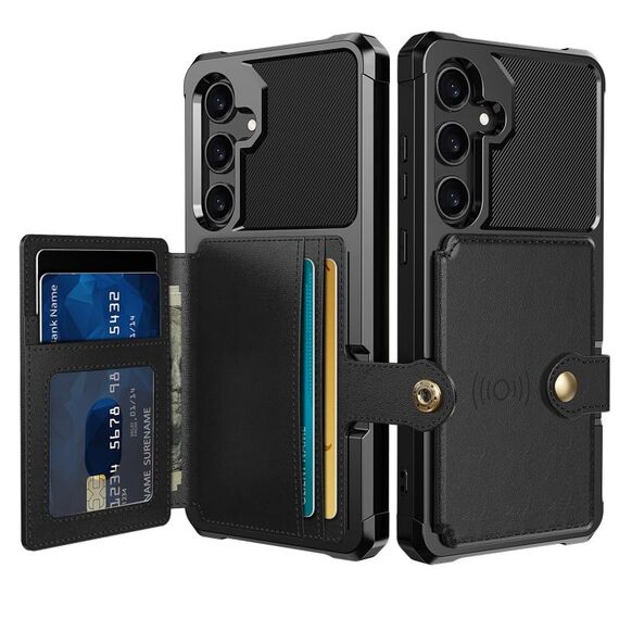 Per Samsung Galaxy S24 5G Portafoglio magnetico con carte di credito Custodia in pelle per telefono (nero)