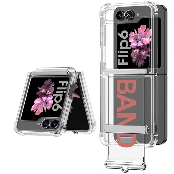 Per Samsung Galaxy Z Flip6 GKK Clear Airbag Wristband Holder Custodia per telefono (rosa trasparente)