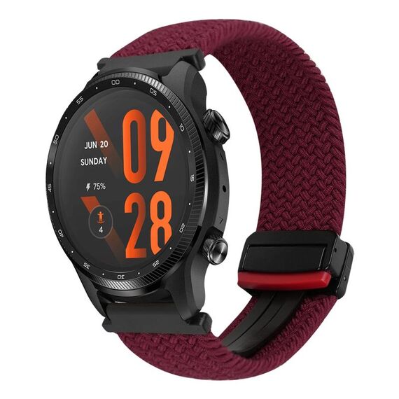 Per Ticwatch Pro 3 Ultra 22mm Cinturino per orologio con fibbia magnetica intrecciata (nero sabbia rosso)