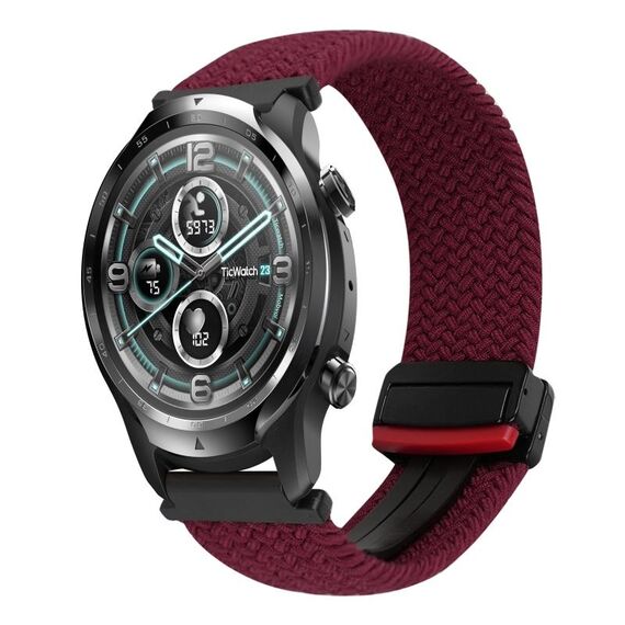 Per Ticwatch Pro 2021 22mm cinturino per orologio intrecciato con fibbia magnetica (nero sabbia rosso)