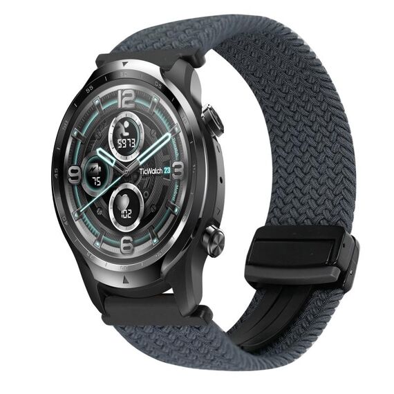 Per Ticwatch Pro 2021 22mm cinturino per orologio intrecciato con fibbia magnetica (grigio scuro)
