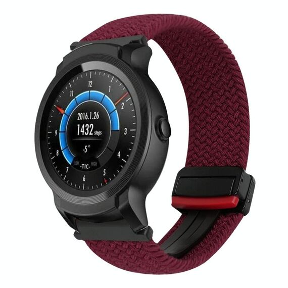 Per Ticwatch E2 22mm cinturino per orologio con fibbia magnetica intrecciata (nero sabbia rosso)