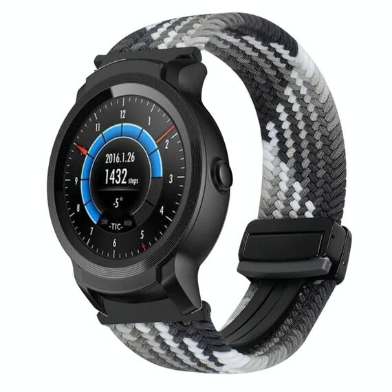 Per Ticwatch E2 22mm cinturino per orologio intrecciato con fibbia magnetica (nero abbagliante)