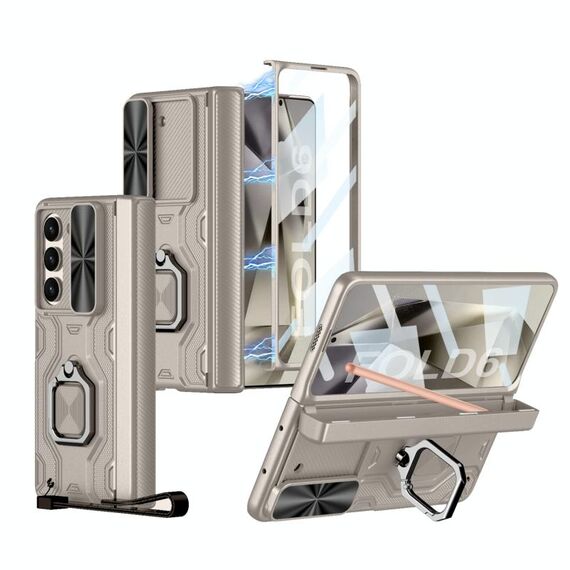 Per Samsung Galaxy Z Fold6 GKK Custodia per telefono cellulare in lega pieghevole integrata con custodia per penna, penna non inclusa (grigio titanio)