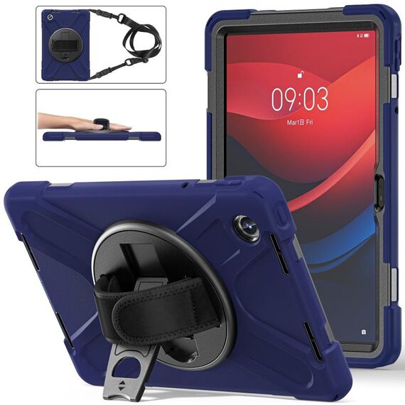 Per Lenovo Tab M11 /Xiaomi Pad 11 2024 Supporto girevole Custodia ibrida in silicone per PC tablet con tracolla (blu navy)