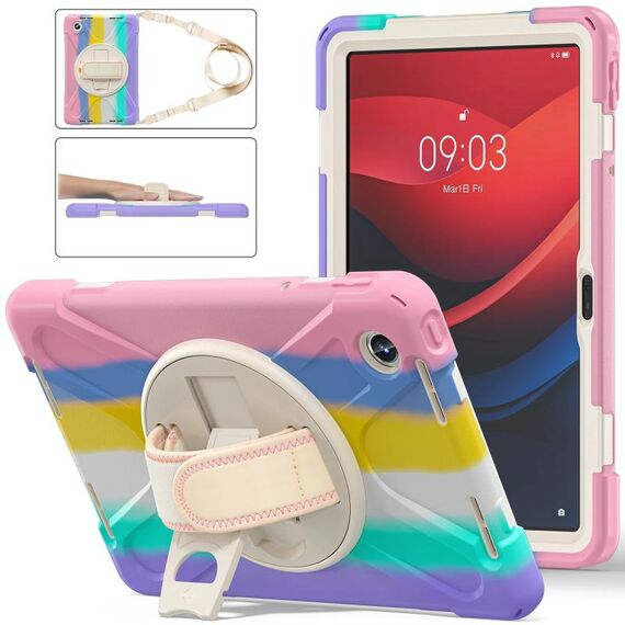 Per Lenovo Tab M11 /Xiaomi Pad 11 2024 Supporto girevole Custodia ibrida in silicone per PC tablet con tracolla (rosa colorato)