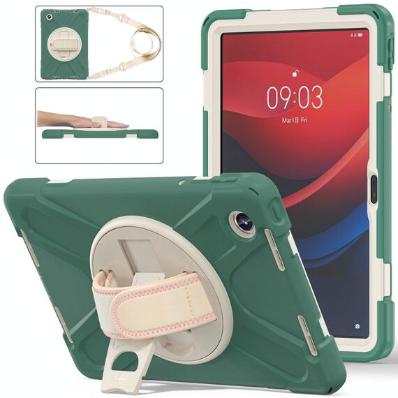 Per Lenovo Tab M11 /Xiaomi Pad 11 2024 Supporto girevole Custodia ibrida in silicone per PC tablet con tracolla (verde smeraldo)