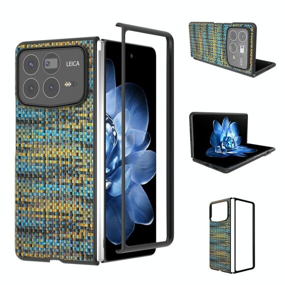 Per Xiaomi Mix Fold 4 Custodia per telefono in PU con trama a reticolo e colore della cornice nera (oro)