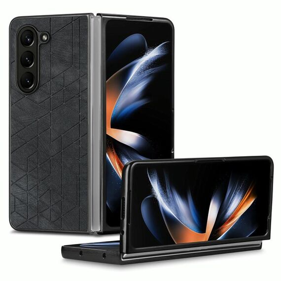 Per Samsung Galaxy Z Fold6 Custodia per telefono con cover posteriore in pelle geometrica (nera)