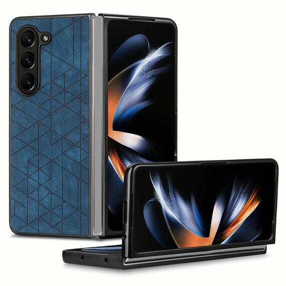Per Samsung Galaxy Z Fold6 Custodia per telefono con cover posteriore in pelle geometrica (blu)
