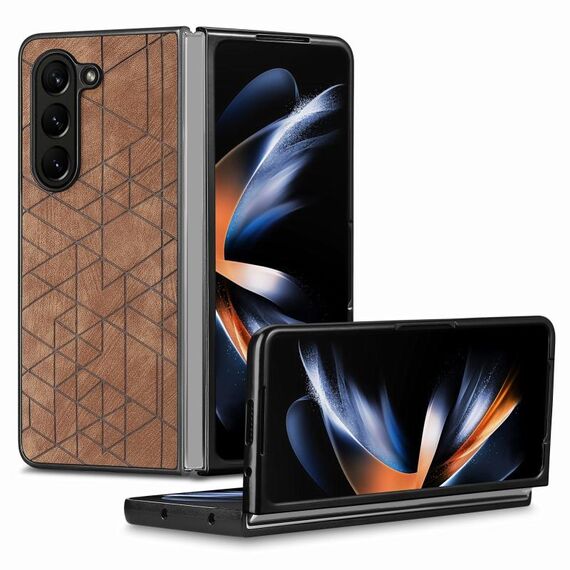 Per Samsung Galaxy Z Fold6 Custodia per telefono con cover posteriore in pelle geometrica (marrone)