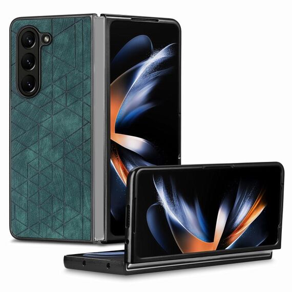 Per Samsung Galaxy Z Fold6 Custodia per telefono con cover posteriore in pelle geometrica (verde)