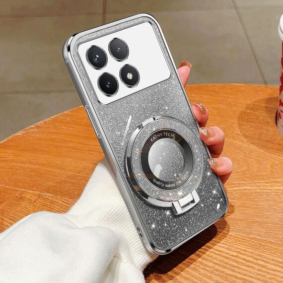 Per Redmi K70 / K70 Pro Custodia per telefono in TPU con supporto rotondo glitterato sfumato placcato (argento)