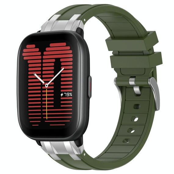 Per Amazfit Active Quick Release Silver Buckle 20mm Royal Silicone Watch Band (verde oliva)