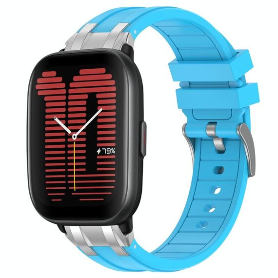 Per Amazfit Active Quick Release Silver Buckle 20mm Royal Silicone Watch Band (Celeste)