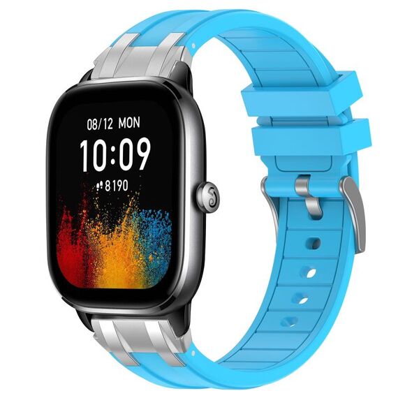 Per Amazfit GTS4 Mini Quick Release Silver Buckle 20mm Royal Silicone Watch Band (Celeste)