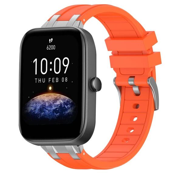 Per Amazfit Bip3 Quick Release Silver Buckle 20mm Royal Silicone Watch Band (Arancione)