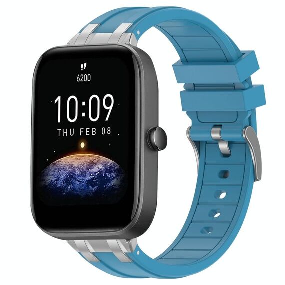 Per Amazfit Bip3 Quick Release Silver Buckle 20mm Royal Silicone Watch Band (blu mare)