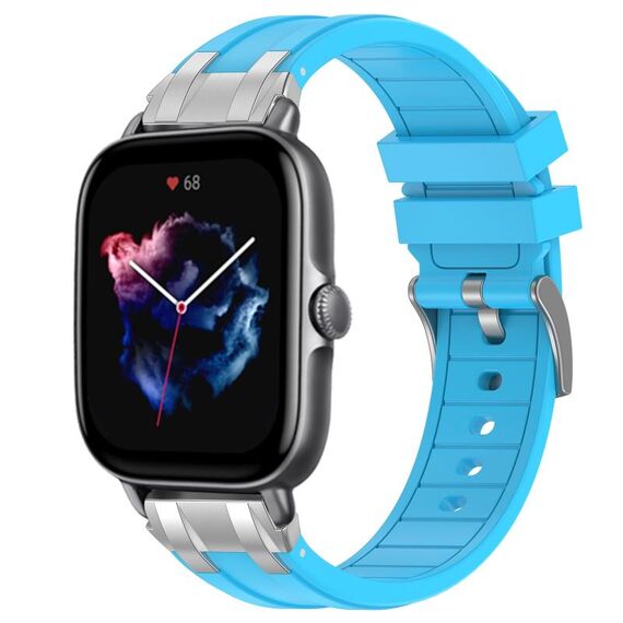 Per Amazfit GTS 3 Quick Release Silver Buckle 20mm Royal Silicone Watch Band (Celeste)
