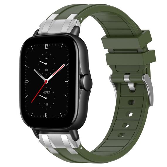 Per Amazfit GTS 2e Quick Release Silver Buckle 20mm Royal Silicone Watch Band (verde oliva)