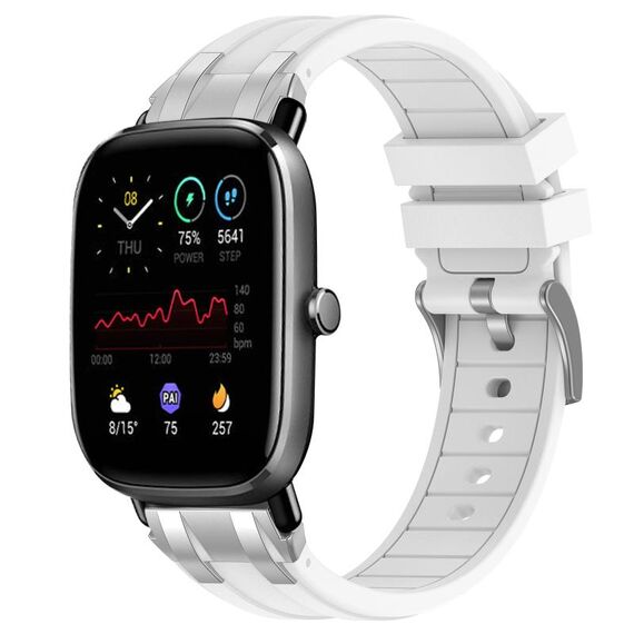 Per Amazfit GTS 2 Mini cinturino in silicone reale con fibbia in argento a sgancio rapido da 20 mm (bianco)