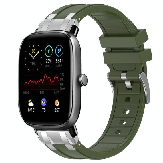 Per Amazfit GTS 2 Mini Quick Release Silver Buckle 20mm Royal Silicone Watch Band (verde oliva)