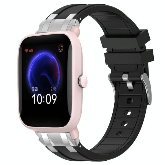 Per Amazfit Pop Pro Quick Release Silver Buckle 20mm Royal Silicone Watch Band (Nero)